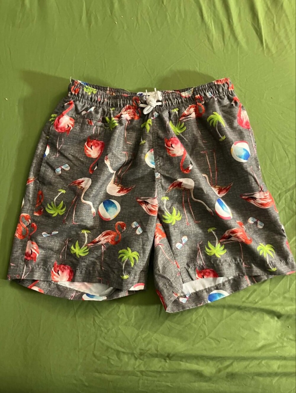 Men's Flamingo Print Gray Hybrid Swim Shorts